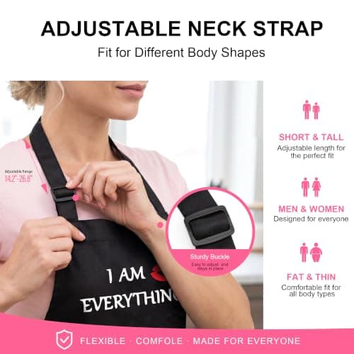 YIKA® Apron Couples, Christmas Gifts for Couples: Waterproof Aprons for Women Men, with Adjustable Neck Strap with Extra Long Ties, 2 Pockets (Black)