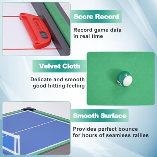 RAYKEEP Foldable Multi Game Table, 4-in-1 Combo Game Table Set with Ping Pong, Hockey, Pool Billiards and Foosball for Adults, Home, Game Room, Friends & Family