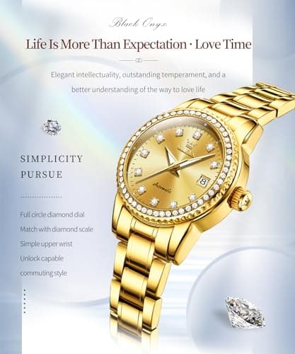 OLEVS Womens Diamond Watches Automatic Mechanical Gold Luxury Dress Ladies Self Winding Original Stainless Steel Wrist Watch