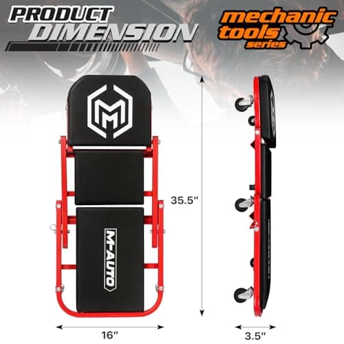 M-AUTO Foldable Z Creeper 2-in-1 Rolling Folding Car Creeper & Seat, 36" Adjustable Roller Garage Chair Lay Down or Sit, 330LBS Capacity Under Car Roller Creeper with 6 Swivel Casters, Red B0BPSQMJ9V