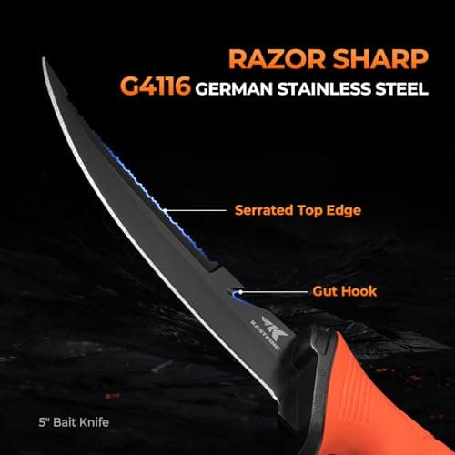 KastKing Paradox Fishing Knife Tool Set – Includes 9" & 7" Fillet Knives, 5" Bait Knife, 9" Versatile Bait Shears, 12" Honing Rod, Non-Slip Handles, Custom Sheaths, and Carrying Case – Fishing Gear
