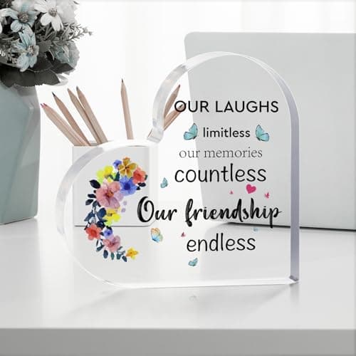 Best Friend Birthday Gifts for Women, Christmas Friendship Gifts for Women, BFF Sister Coworker Bestie Christmas Gift for Woman, Cute Heart Acrylic Plaque Paperweight Keepsake Decor