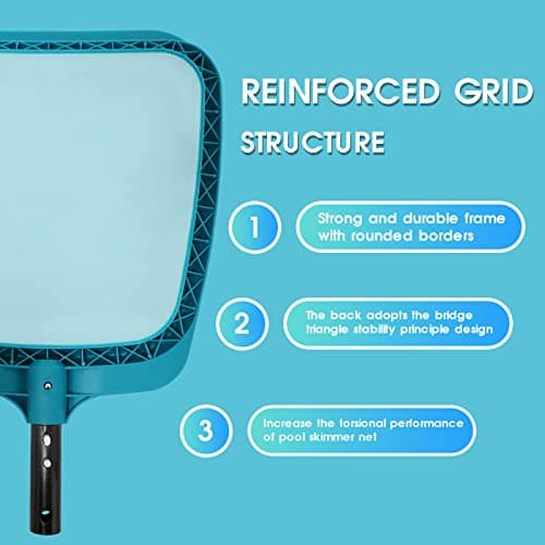 POOLWHALE Professional Pool Skimmer Net,Fine Mesh Net Bag,Heavy Duty Swimming Leaf Skimmer Cleaning Tool - Fast Cleaning,Debris Pickup Removal- Fits Standard Swimming Pool Poles(No Pole)