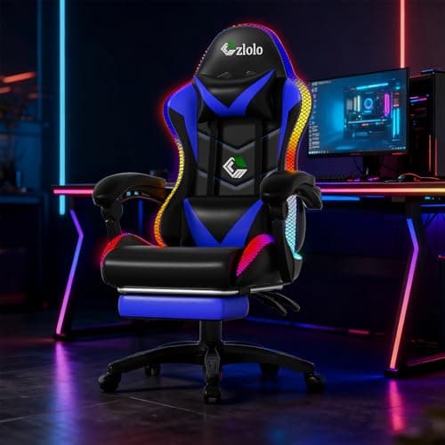 Czlolo Gaming Chair, Racing Style RGB LED Lights Gaming Chairs for Adults and Kids, Lumbar Massager Gamer Chair, High Back Reclining Computer Chair with Footrest and Headrest (Black/Blue)