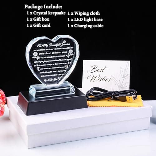 YWHL Gifts for Grandma from Granddaughter Grandson Great Grandma Birthday Gifts Crystal Keepsake with Colorful Light Base Best Gift Ideas for Grandmother on Christmas Mother's Day Valentines