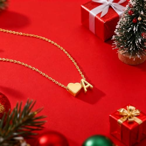 Turandoss Gold Heart Initial Necklace for Women Teen Girls - 18K Gold Plated Letter A-Z Pendant Necklace Dainty Heart Necklaces Tiny Initial Necklaces Birthday Gifts for Women Jewelry