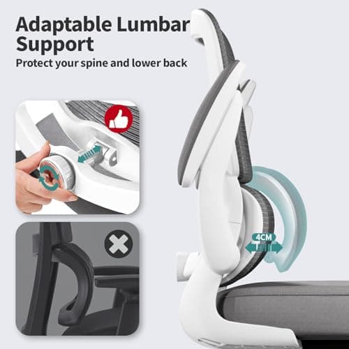 TRALT Office Chair - Ergonomic Desk Chair with Adjustable Lumbar Support, Mesh Computer Chair, Executive Chairs for Home Office Comfortable Lumbar Support (White)
