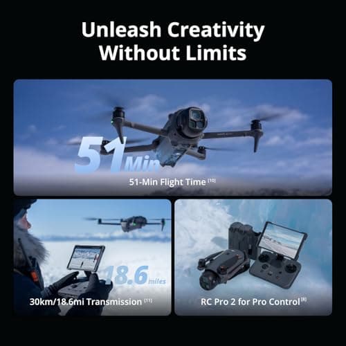 DJI Mavic 4 Pro Drone with 512GB Creator Combo – 6K60 HDR, 100MP, 51-Min Max Flight Time, 18.6-Mile Range, Omnidirectional Avoidance Bundle with RC Pro 2 Remote Controller, 3 Batteries, 128GB Memory, Parallel Charging Hub, Backpack, CPS 2 Year Warranty + More