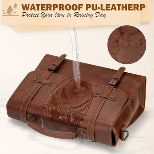 RAINSMORE Mens Messenger Bag 17 Inch Waterproof Vintage Leather Laptop Briefcase Large Laptop Bag Satchel Bag Computer Shoulder Bag for Office Business Travel College,Brown