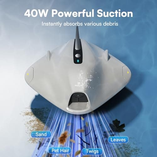 PoolMr Cordless Robotic Pool Cleaner - Above Ground Pool Vacuum Robot - 40W Strong Suction, Dual Cleaning System, Barrier Crossing, 120-Min Runtime Up to 1614 Sq for Above Ground Pools, Grayish White
