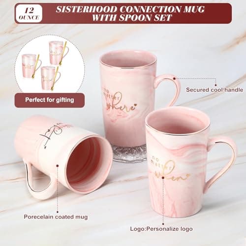 Hushee Hushee 3 Sets Friendship Gifts Friendship Mug for Best Friend Pink Mug Sisterhood Gifts for Christmas BFF, 12 oz