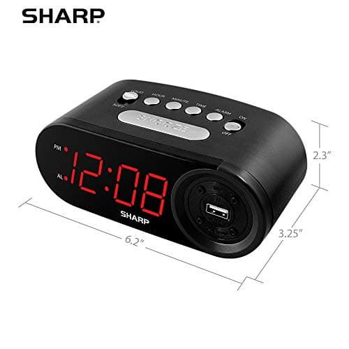 Sharp Digital Easy to Read Alarm Clock with 2 AMP High-Speed USB Charging Power Port - Charge Your Phone, Tablet with a high Speed Charge! Simple, Easy to Use Operation, Midnight Black