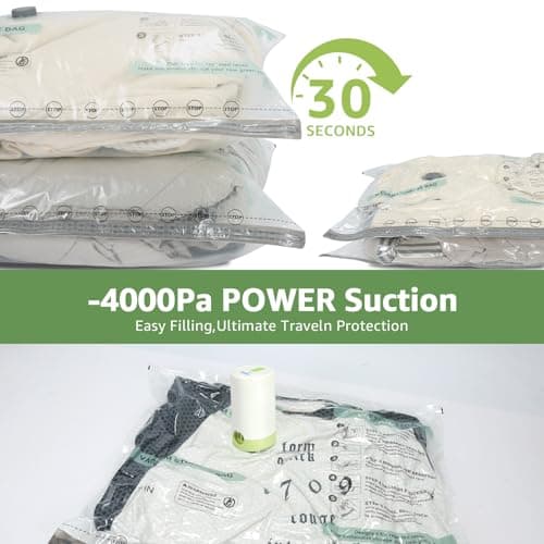 Vacuum Bags for Travel with Rechargeable air Pump, 9 Packs of 3 Sizes Vacuum Seal Bags for Clothing (9 Combo Set)