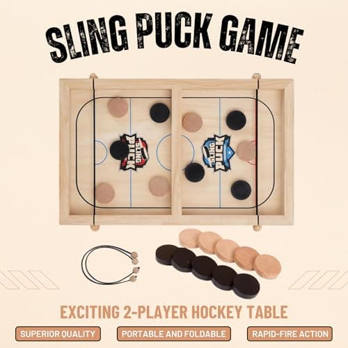 Fast Sling Puck Game - Super Winner Slingshot Puck Board Game - Sling It Shot 2 Player Hockey Table for Kids, Teen and Adults - Christmas Indoor Family Tabletop Games