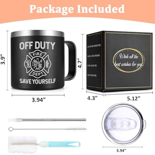 Lifecapido Firefighter Gifts for Men, Off Duty Save Yourself 14 oz Insulated Coffee Mug, Fireman Gifts for Men, Birthday Christmas Gift for Firefighters, Firemen, Boyfriend, Dad, Uncle, Black