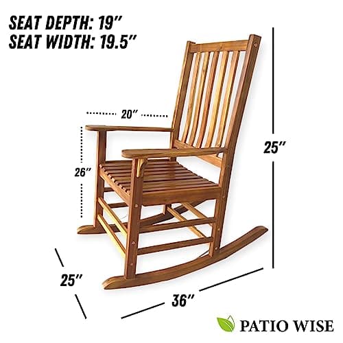 Patio Wise Acacia Wood Rocker Chair, Indoor/Outdoor Wooden Rocking Chairs, Porch, Deck, Patio, & Balcony Furniture, 26 -Inches Long x 35 ½ -Inches Wide x 44 ½ -Inches High, Teak