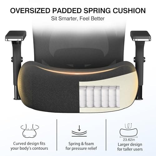 750lbs Big and Tall Office Chair with Wide Thick Seat Cushion,Ergonomic Mesh Office Chairs for Heavy People,Computer Desk Chair with 4D Armrests,Adjustable Lumbar Support for Long Hours Daliy Work