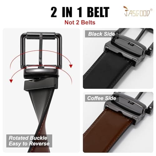 JASGOOD Men's Belt, Reversible Leather Belts for Men for Dress Pants, One Reverse For 2 Sides Casual Belt