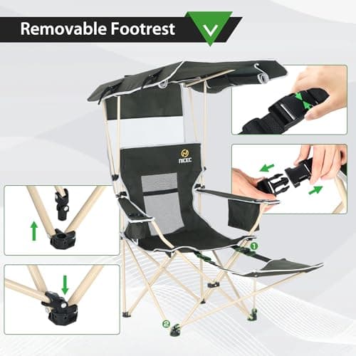Nice C Chair with Canopy, Umbrella Chairs, Chair with Shades, Sports Chairs, w/Removable Footrest, Cooler Bag, Cup Holder for Camping, Fishing, Sports, Soccer, Beach (1-P Green)