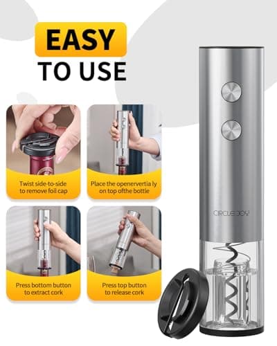 CIRCLE JOY Rechargeable Electric Wine Opener Set 8-in-1 Stainless Steel Automatic Wine Bottle Opener Gift Set w/Electric Wine Aerator Pourer, Foil Cutter, Wine Drip Ring, Vacuum Pump & 2 Wine Stoppers