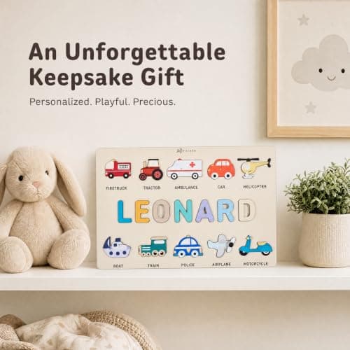 Personalized Name Puzzle for Toddlers 1-3 | Custom Wooden Baby Gift | 1st Birthday, Baby Shower & Easter | Montessori Learning Toy | Nursery Decor for Boys & Girls - Set 5 B0D4KLXXHC