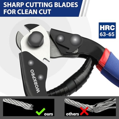 Chrome Vanadium Steel, Safety Lock, Non-Slip Handle for Hard Wire Ropes, Steel Wires and Aircraft Cables WORKPRO Cable Cutter, 7-1/2 Inch Heavy Duty Wire Rope Cutter B0B8MCVSZP