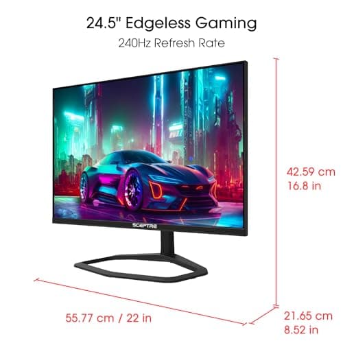 Sceptre New 24.5-inch Gaming Monitor 240+Hz 1ms DisplayPort x2 HDMI x2 100% sRGB AMD FreeSync Premium Build-in Speakers, Machine Black 2025 (E255B-FWD240 Series)