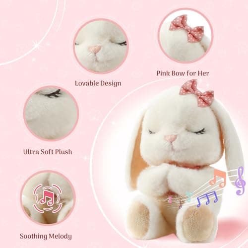 Baptism Gifts for Girl, Catholic Christening, Baby Dedication & Baptismal Gift Set for Baby Girls & Kids, with 9" Musical Praying Bunny Plush Toy & Everybunnies' Blessing Book in Keepsake Box