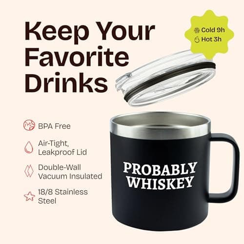 Dad Gifts for Christmas Day - Whiskey Gifts for Men Probably Whiskey Coffee Mug for Dad Tumbler Black 14oz Gift for Whisky Lovers Funny Birthday Present for Coffee Drinkers Gift Ideas for Father's Day