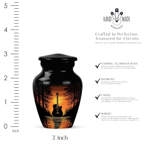 Guitar Urns for Human Ashes - Music Lover Cremation Keepsake Urns for Human Ashes Male & Female - Musical Instrument Burial Urn for Women & Men - Memorial Gift for Father - Small - 3 Inch B0H75NTJX2