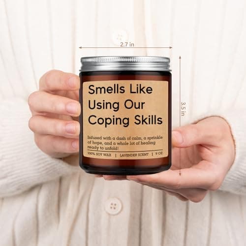 LEADO Funny Coping Skills Candle, Therapist Gifts - Mental Health, Graduation, Psychology, Christmas Gifts for Therapists, Social Worker, School Counselor, Psychologist, Women - Therapy Office Decor