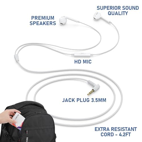 LUDOS ZENITH Wired Earbuds in-Ear Headphones, 2 Years Warranty, Earphones with Microphone, Corded for 3.5mm Jack Ear Buds for iPhone, Samsung, Computer, Laptop, Kids, School Students, Women, Small Ear