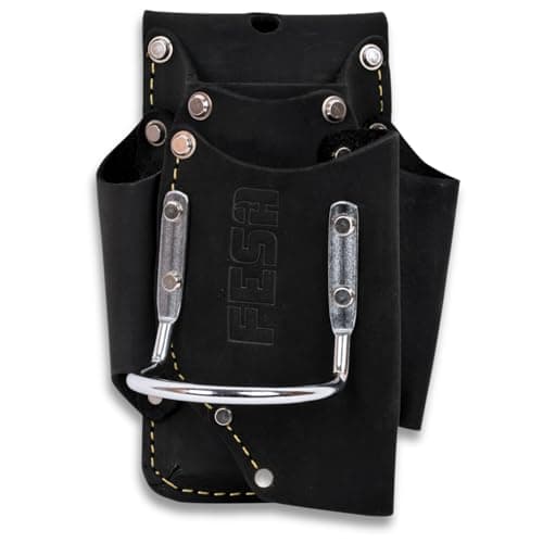 FESA Small Leather Tool Pouch - 5-in-1 Heavy Top Grain Leather Small Tool Pouch with a Steel Hammer Loop, 4 Pockets & Reinforced Heavy Duty Rivets - Fits Belts up to 3" - Handcrafted