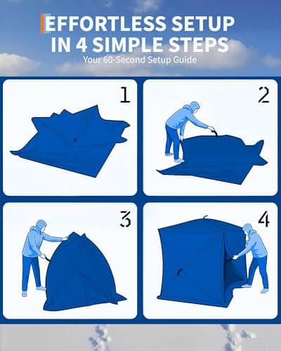 3-4 Person Pop-Up Ice Fishing Shelter – Portable Windproof & Insulated Hub-Style Shelter with 210d Oxford Fabric | Includes Anchors, Ropes & Carry Bag | Quick-Setup Ice Shanty for Winter Fishing