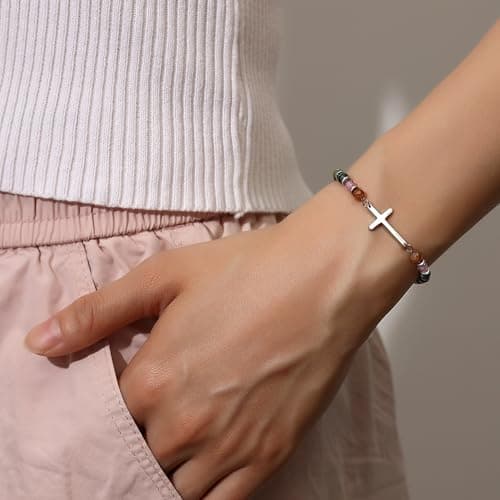 TONY & SANDY Christian Cross Bracelet for Women, Stocking Stuffers for Women, Confirmation Baptism Easter Gifts, Unique Gift for Friends Daughter Mom Sister in Christ on Birthday Christmas