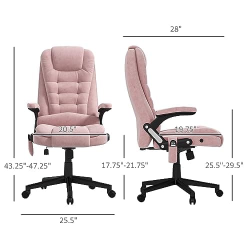 HOMCOM Executive Office Chair with 6 Points Vibration Massage and Heated Lumbar Support, Velvet High Back Computer Chair with Reclining Backrest, Tilt Function and Padded Armrests, Pink