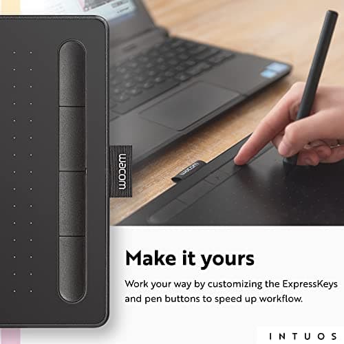 Wacom Intuos Small Graphics Drawing Tablet, Includes Training & Software; 4 Customizable ExpressKeys Compatible with Chromebook Mac Android & Windows, Black
