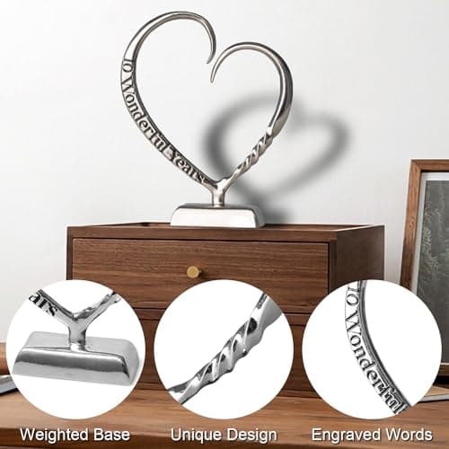 10 Year Anniversary Tin Gifts for Her Him Gift 10th Wedding Anniversary for Couples Wife Husband Men, Hand Forged Tin Aluminum Heart Art Keepsake Home Decor Artwork