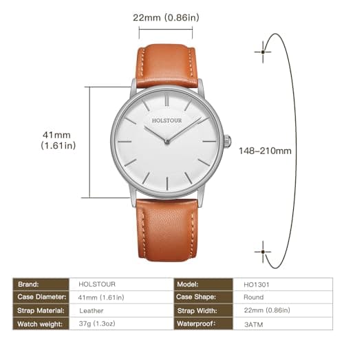HOLSTOUR Watches for Mens Minimalist Fashion Business Wrist Watch Analog with Leather Strap