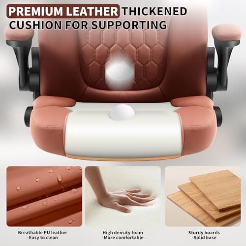 Executive Office Chair PU,Leather Office Chair with Wheels,360° Swivel Rolling Chair with Padded Arms,Ergonomic Computer Chair with Lumbar Support for Short People Use(Brown)