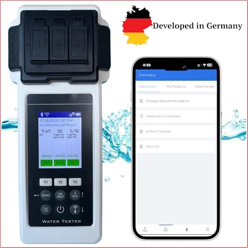 Digital Pool Water Tester Photometer – Accurate Water Analyzer for Pools, Spas & Hot Tubs – Tests 27 Parameters – Bluetooth/WiFi – App for pH, Chlorine, Alkalinity & More