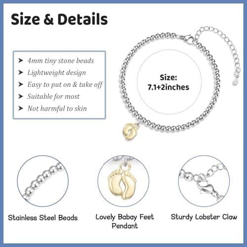 New Mom Gifts, Baby Feet Charm Bracelet Gift for Pregnant Mommy 1st Time Moms, New Mother Pregnant Mom to Be Gifts, Mothers Day Birthday Christmas Baby Shower for Wife Daughter Friend Sister