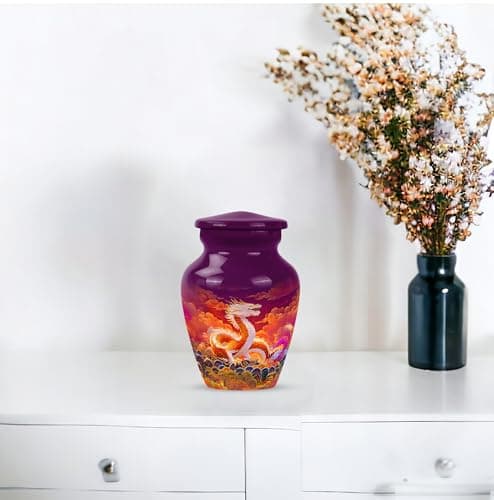 Orange Dragon Keepsake Urn for Ashes Adult Male & Female 3 Inch, Purple Cremation Urns for Human Ashes, Burial Urn for Remains, Burial Urns for Women, Funeral Gift B0FFZBHKX8