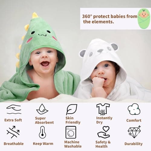4 PCS Baby Towels & 8 PCS Washcloths Set, Cute Animal Hooded, Ultra Absorbent & Soft, Newborn Shower Gifts for Boys & Girls 12 PCS Baby Bath Towels Set for Infants Toddlers Essentials B0F3JC4GWM