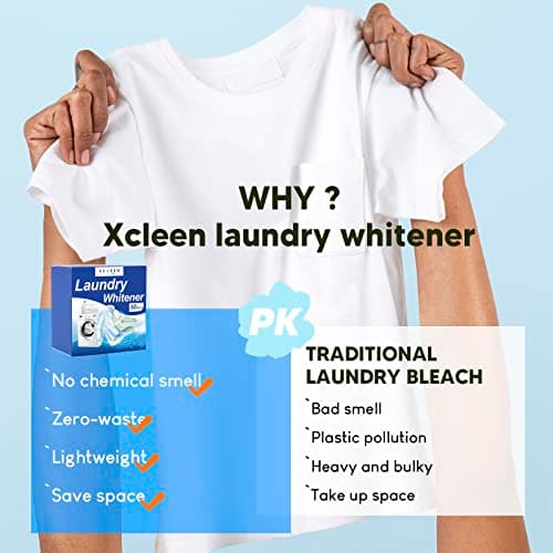 Xcleen Laundry Whitener Sheets 60 count, Chlorine Free, Fragrance Free Bleach for White Clothes, Safe for Use in All Washing Machines