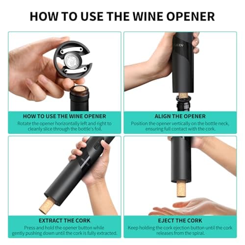 CIRCLE JOY Rechargeable Wine Opener Electric Wine Bottle Opener 7-in-1 Wine Gift Set with Electric Vacuum Pump, Charging Station, Foil Cutter, Wine Aerator Pourer and 2 Wine Stoppers