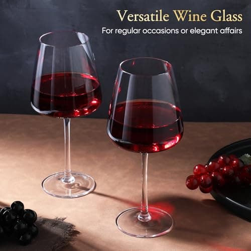 Red wine glasses 19oz Hand Blown Premium Crystal White square wine glass set of 4 Unique Large Wine Glasses Long Stem for men or women Wedding, Anniversary, Christmas Gift Box Give away gifts