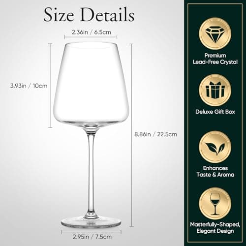 Red wine glasses 19oz Hand Blown Premium Crystal White square wine glass set of 4 Unique Large Wine Glasses Long Stem for men or women Wedding, Anniversary, Christmas Gift Box Give away gifts