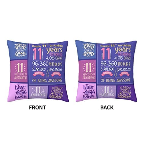 11 Year Old Girl Birthday Gifts - 11th Birthday Decorations - Throw Pillow Covers 18 x 18 inch