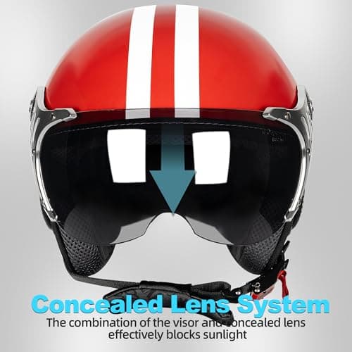 Yesmotor 3/4 Motorcycle Helmets Retro Open Face Vespa Scooters Helmet with Clear Visor for Men and Women- DOT Approved